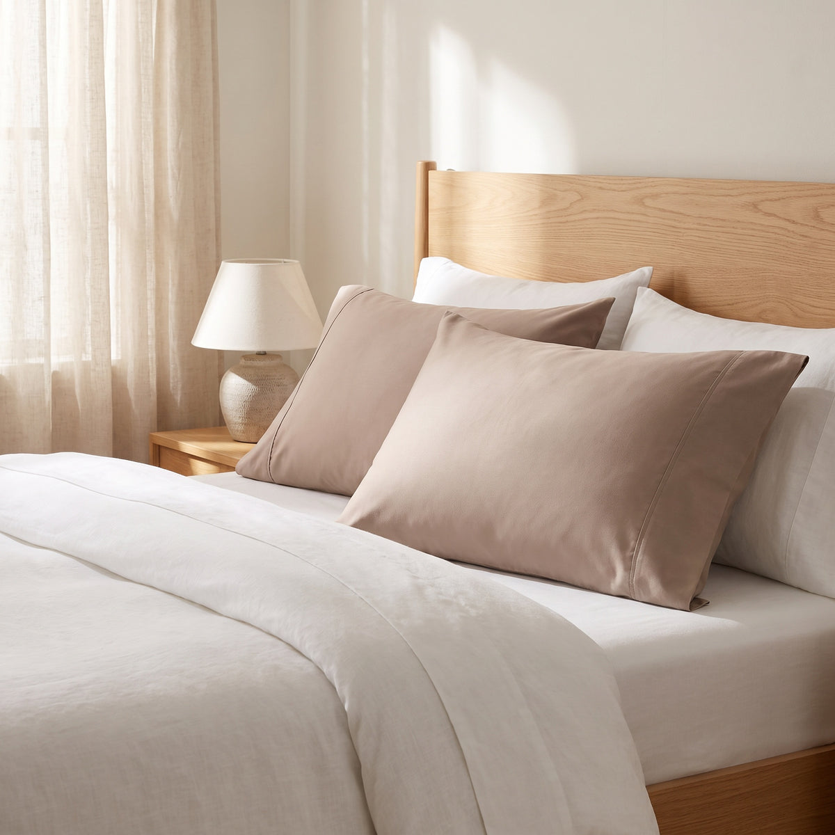 Calla Cotton Brown Pillowcases in a room