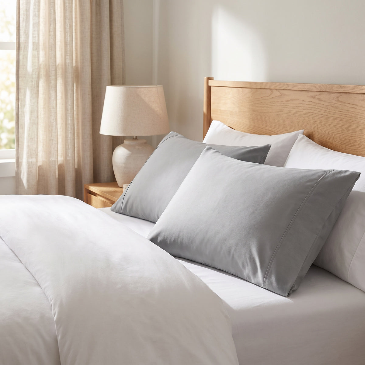 Fundas de almohada Calla de algodón en gris claro