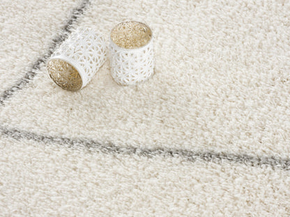 Alfombra retro bohemia de pelo largo blanca