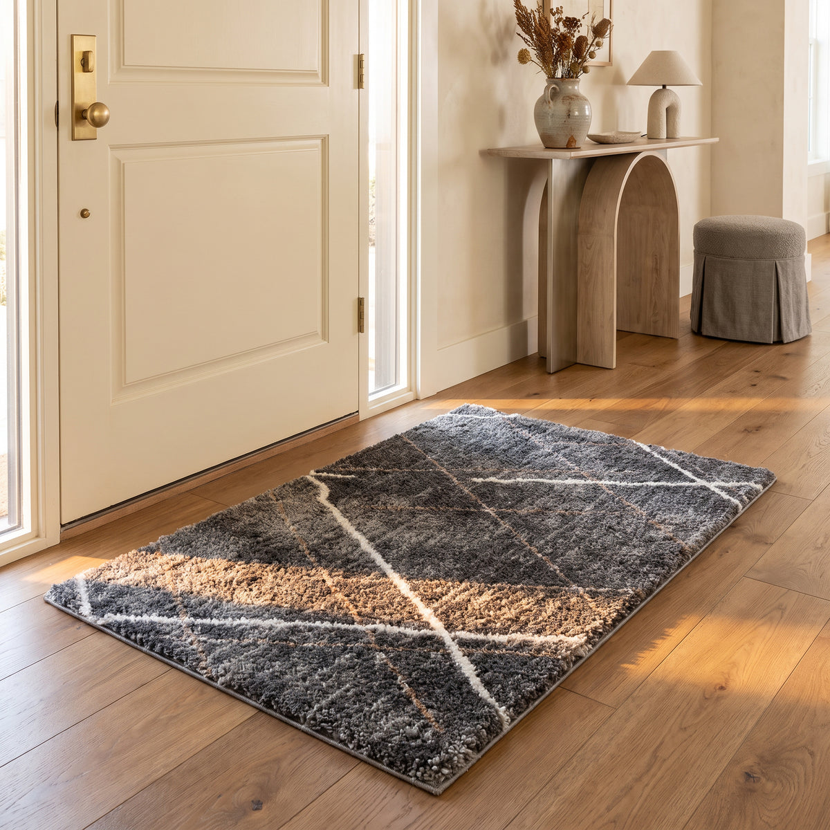 Tapis Arden géométrique contemporain gris et blanc