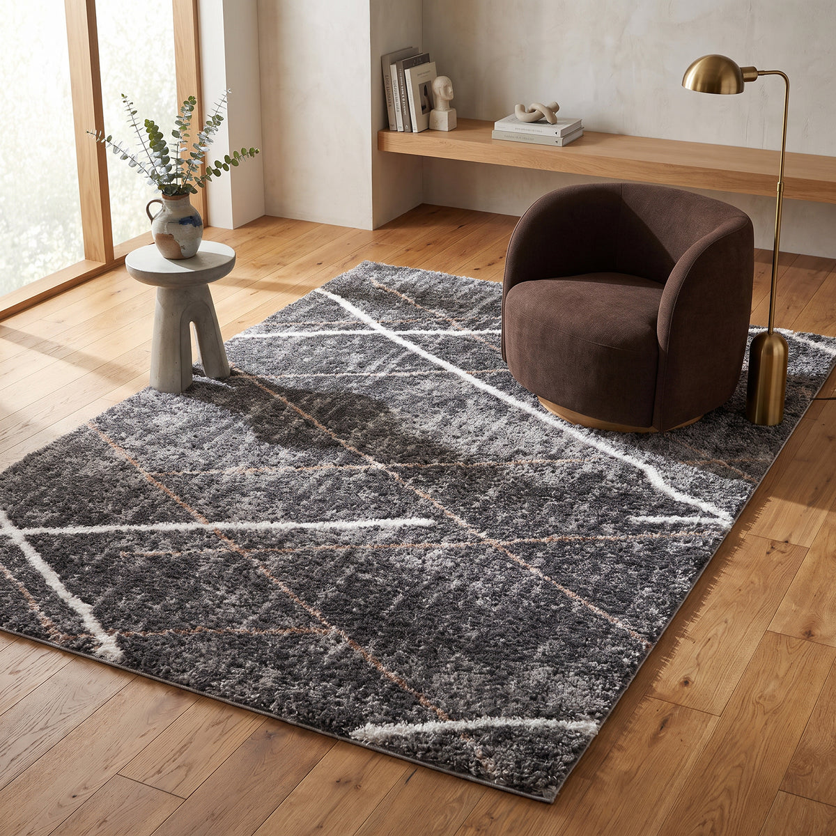Tapis Arden géométrique contemporain gris et blanc