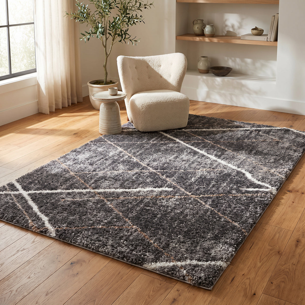 Tapis Arden géométrique contemporain gris et blanc