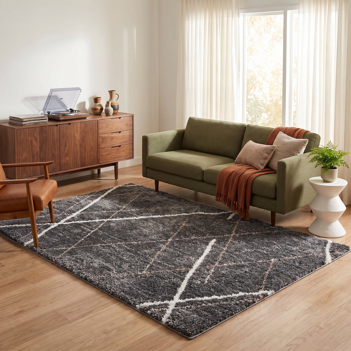 Tapis Arden géométrique contemporain gris et blanc