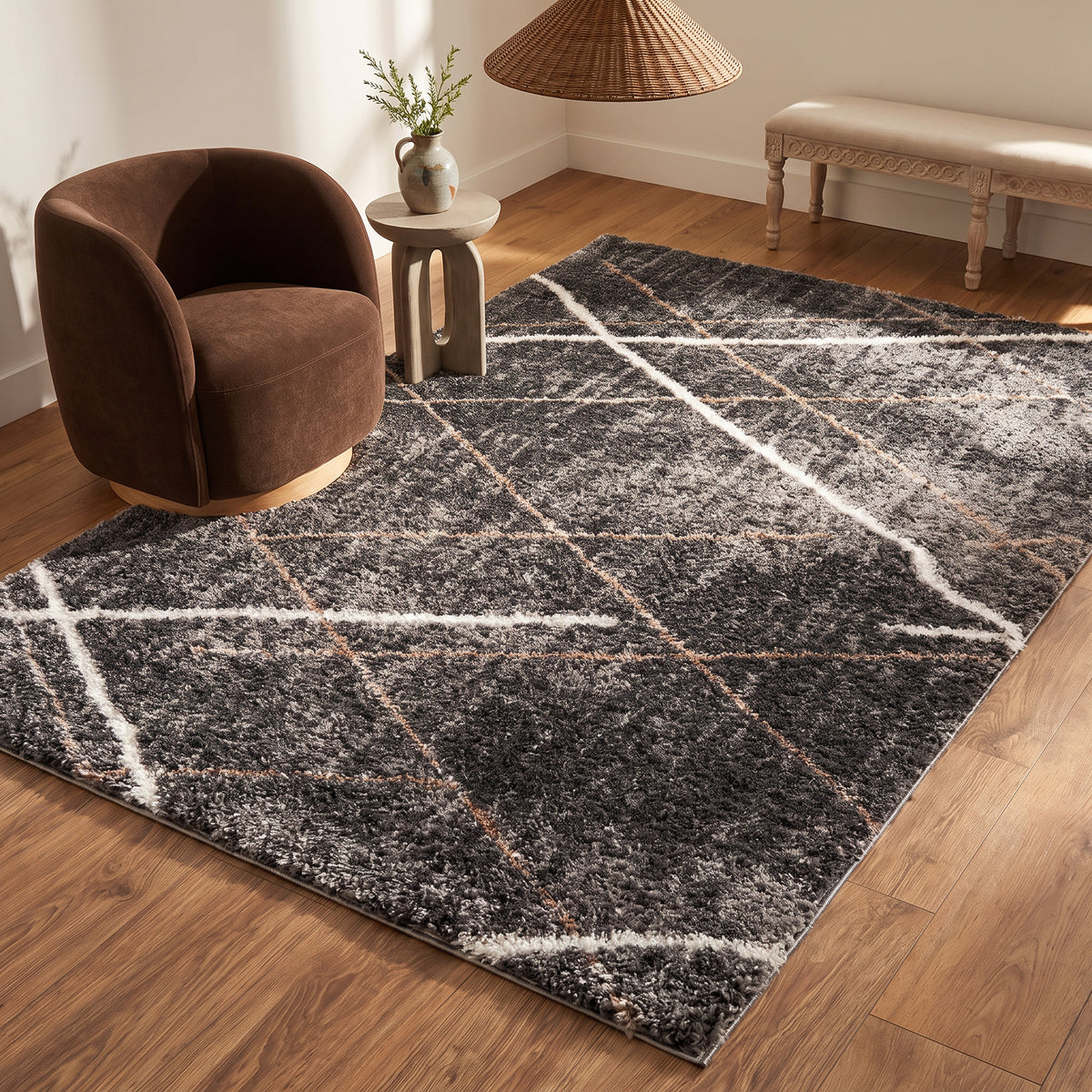 Tapis Arden géométrique contemporain gris et blanc