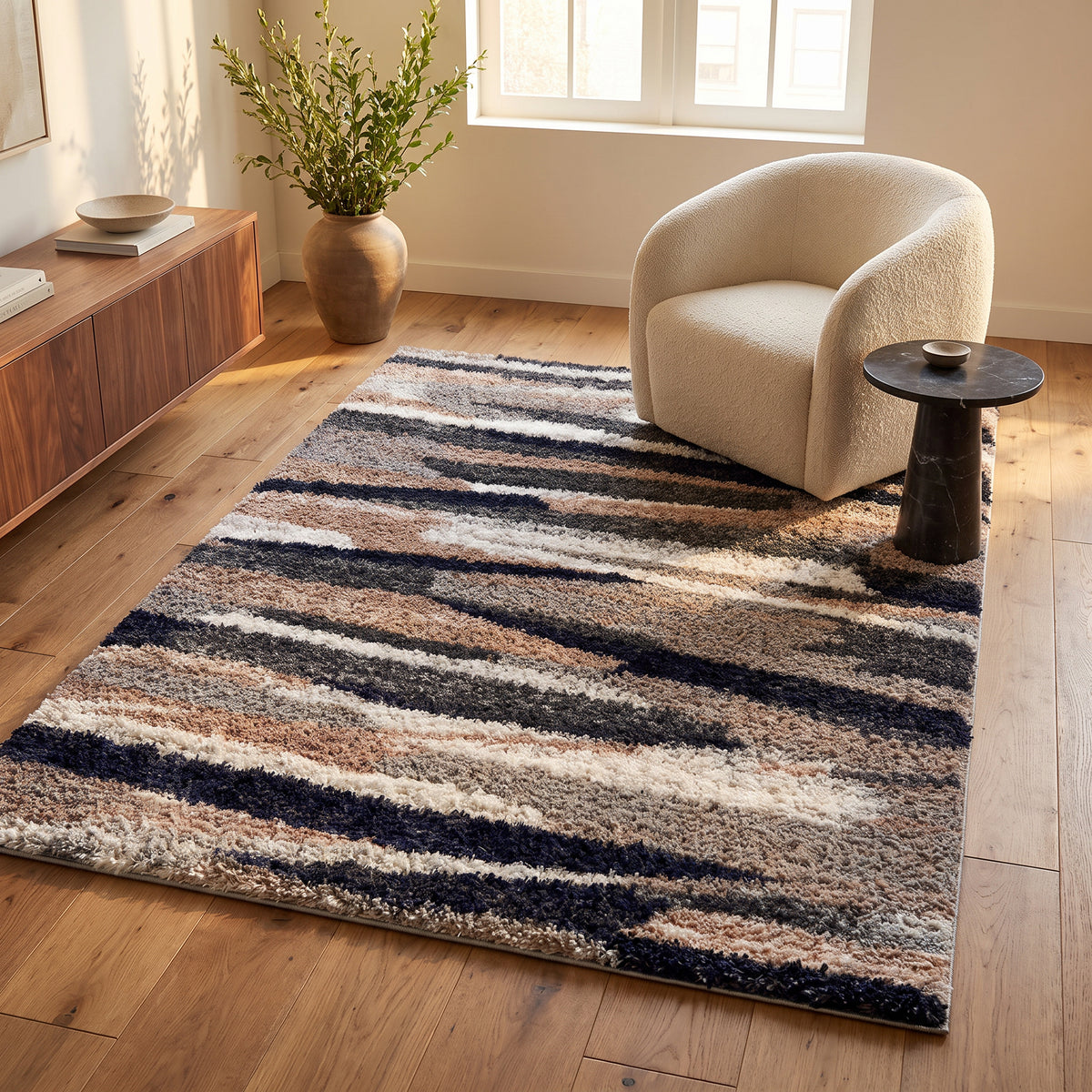 Tapis Cinder abstrait contemporain beige et gris