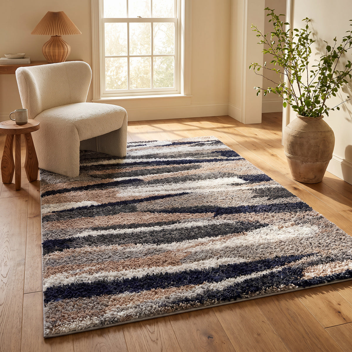 Tapis Cinder abstrait contemporain beige et gris