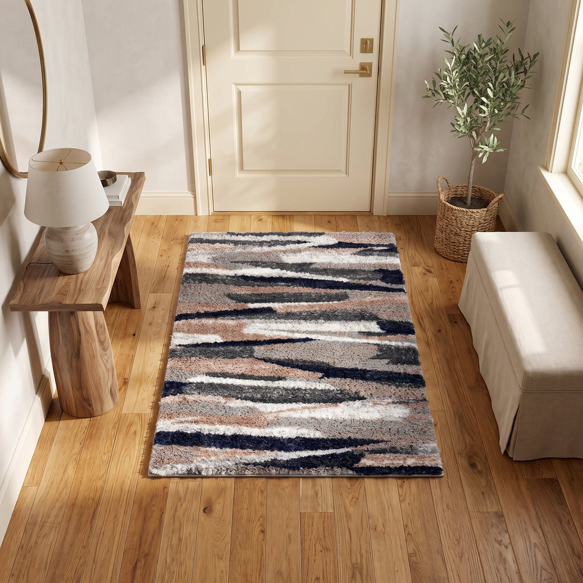 Tapis Cinder abstrait contemporain beige et gris