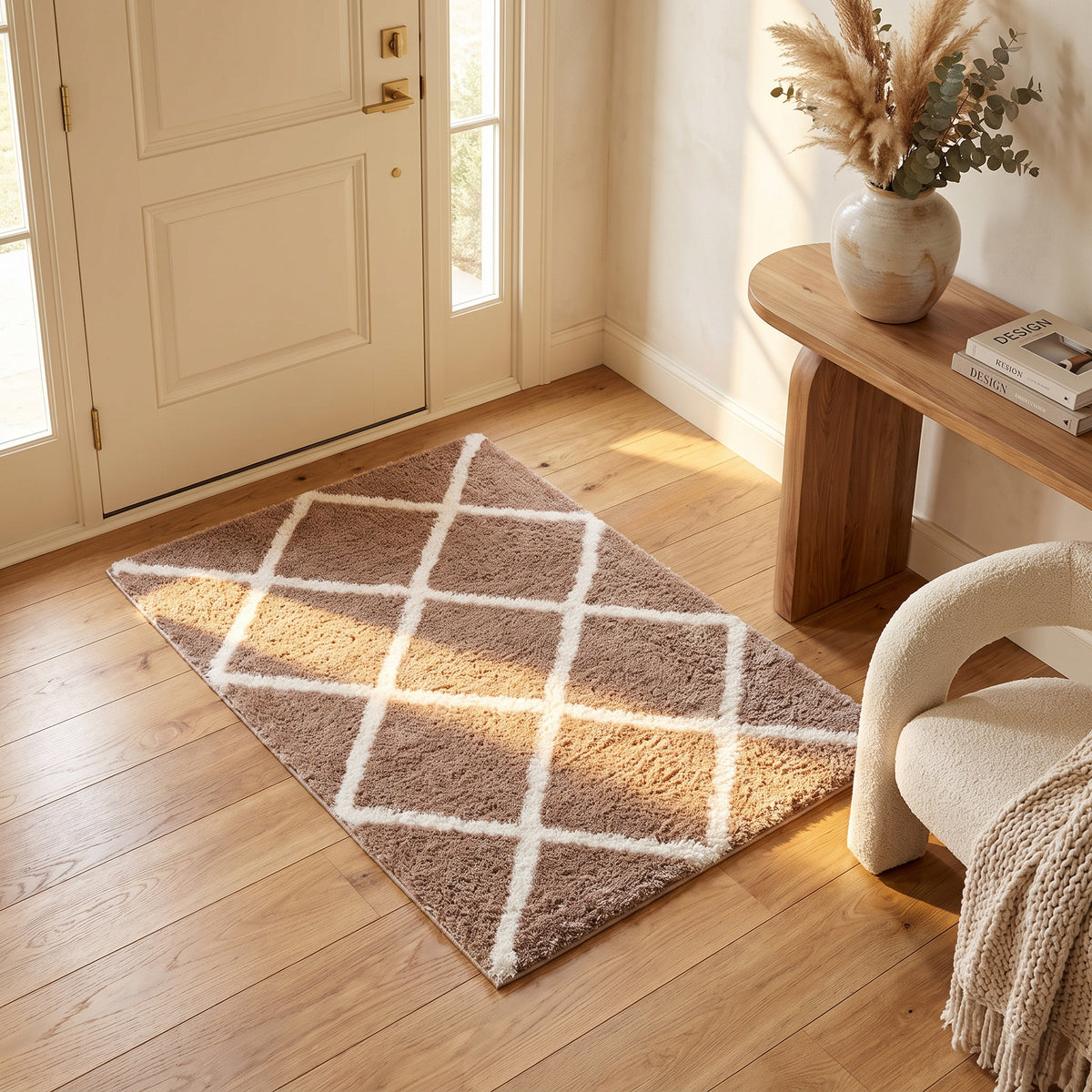 Tapis Terra à treillis contemporain brun et blanc
