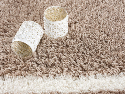 Alfombra retro bohemia marrón de pelo largo