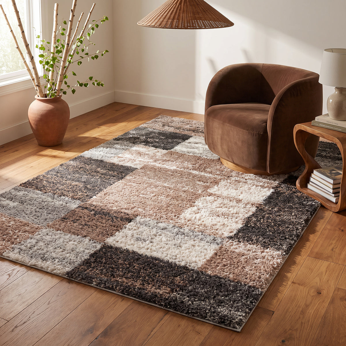 Sora Geometric Contemporary Brown and White Indoor Rug