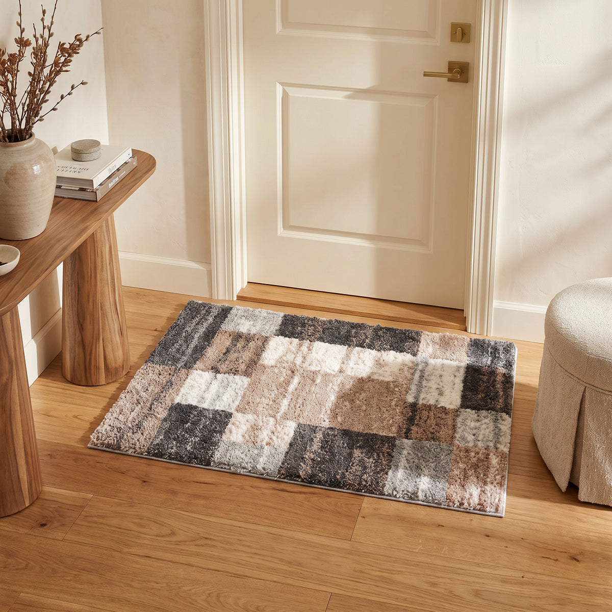 Tapis Sora géométrique contemporain marron et blanc