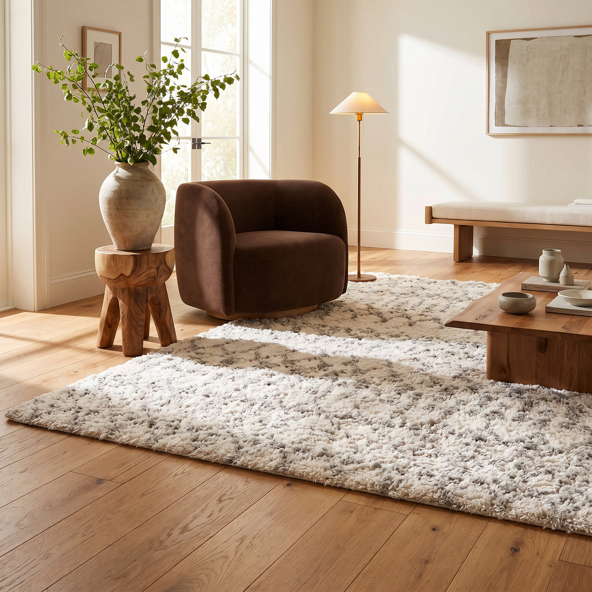Alfombra Freya boho contemporánea en beige y gris