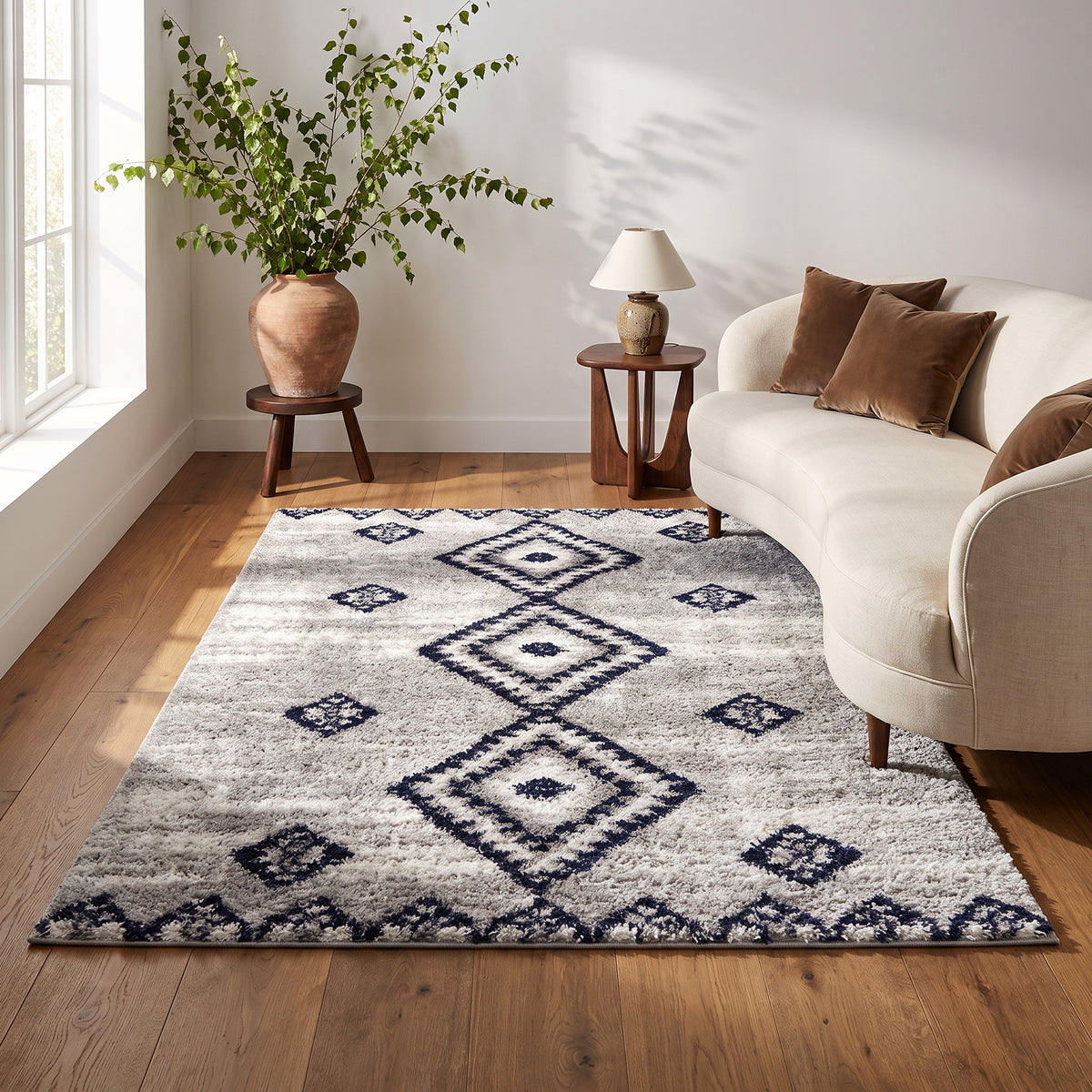 Azel Moroccan Contemporary Grey and Blue Indoor Rug