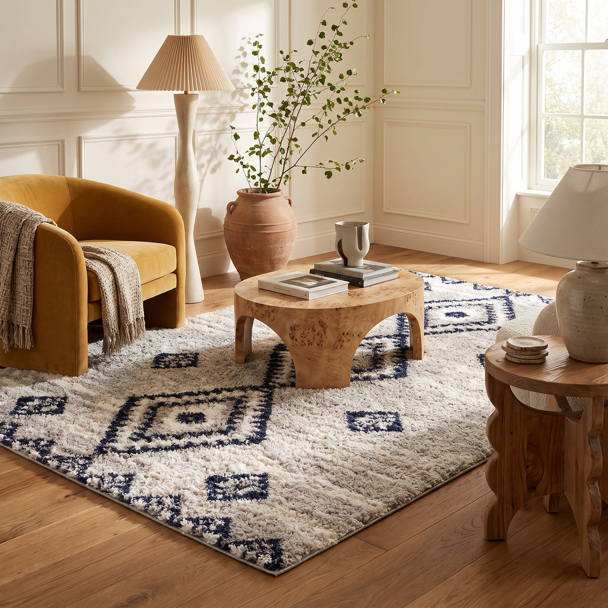 Azel Moroccan Contemporary Grey and Blue Indoor Rug