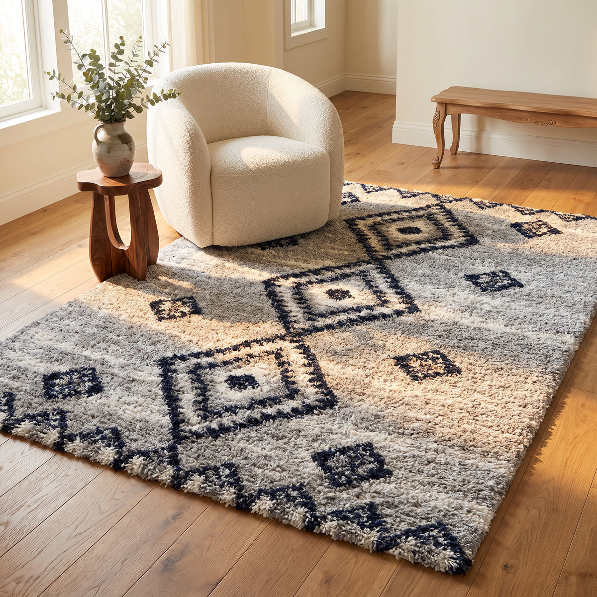 Azel Moroccan Contemporary Grey and Blue Indoor Rug