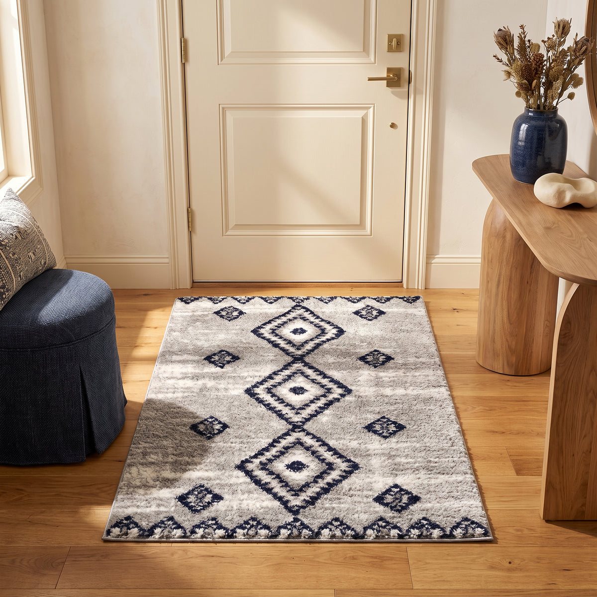 Azel Moroccan Contemporary Grey and Blue Indoor Rug