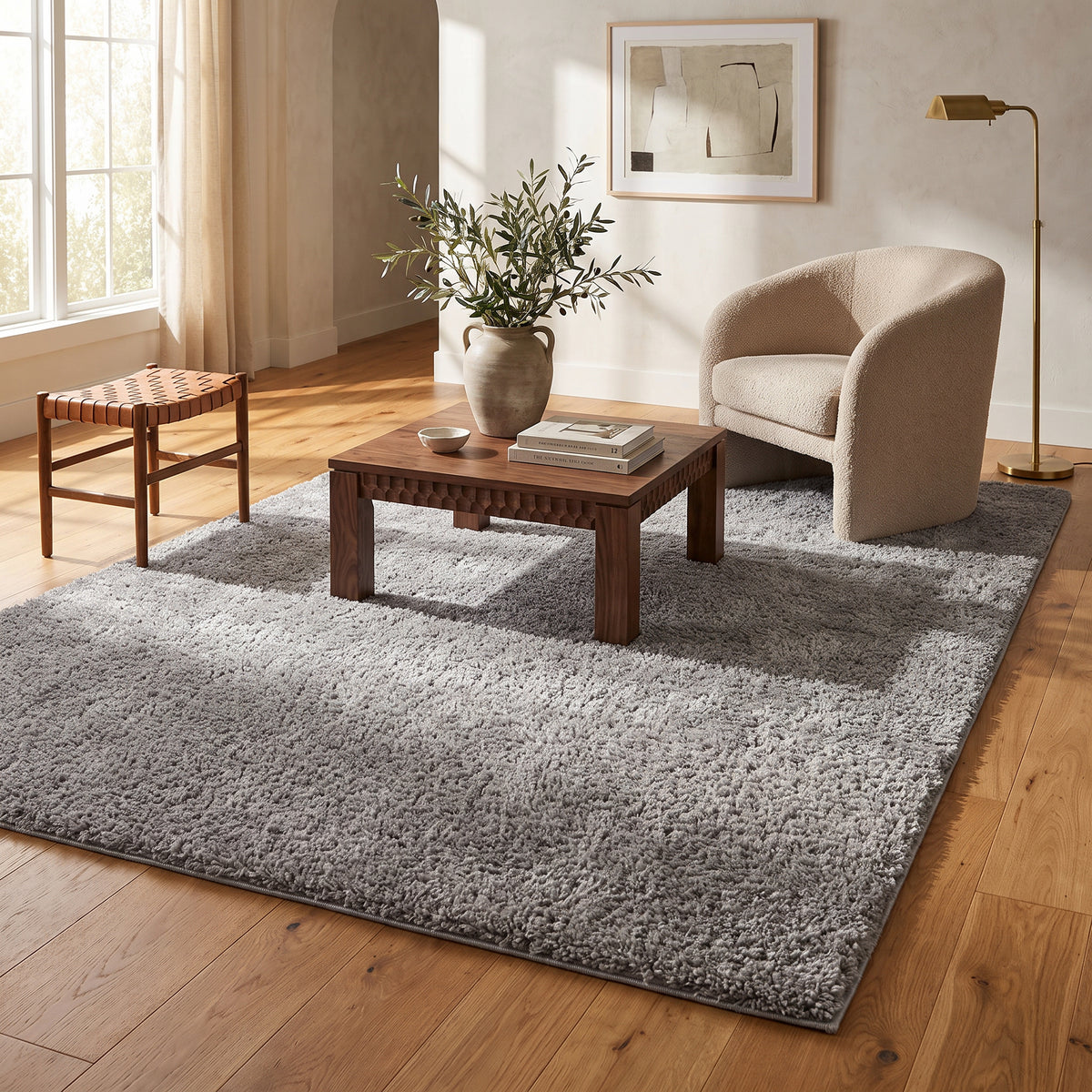 Asahi Solid Contemporary Grey Indoor Rug