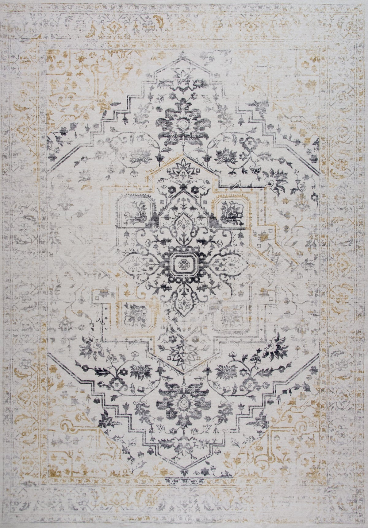 Mehrin Oriental Traditional Cream and Gold Indoor Rug