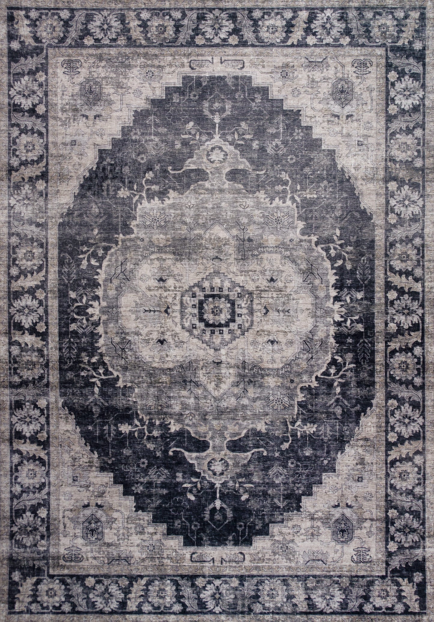 Zarin Oriental Traditional Black and Grey Indoor Rug