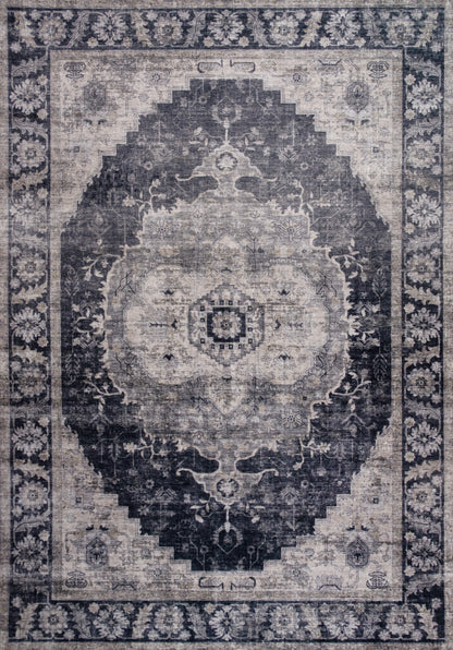 Zarin Oriental Traditional Black and Grey Indoor Rug