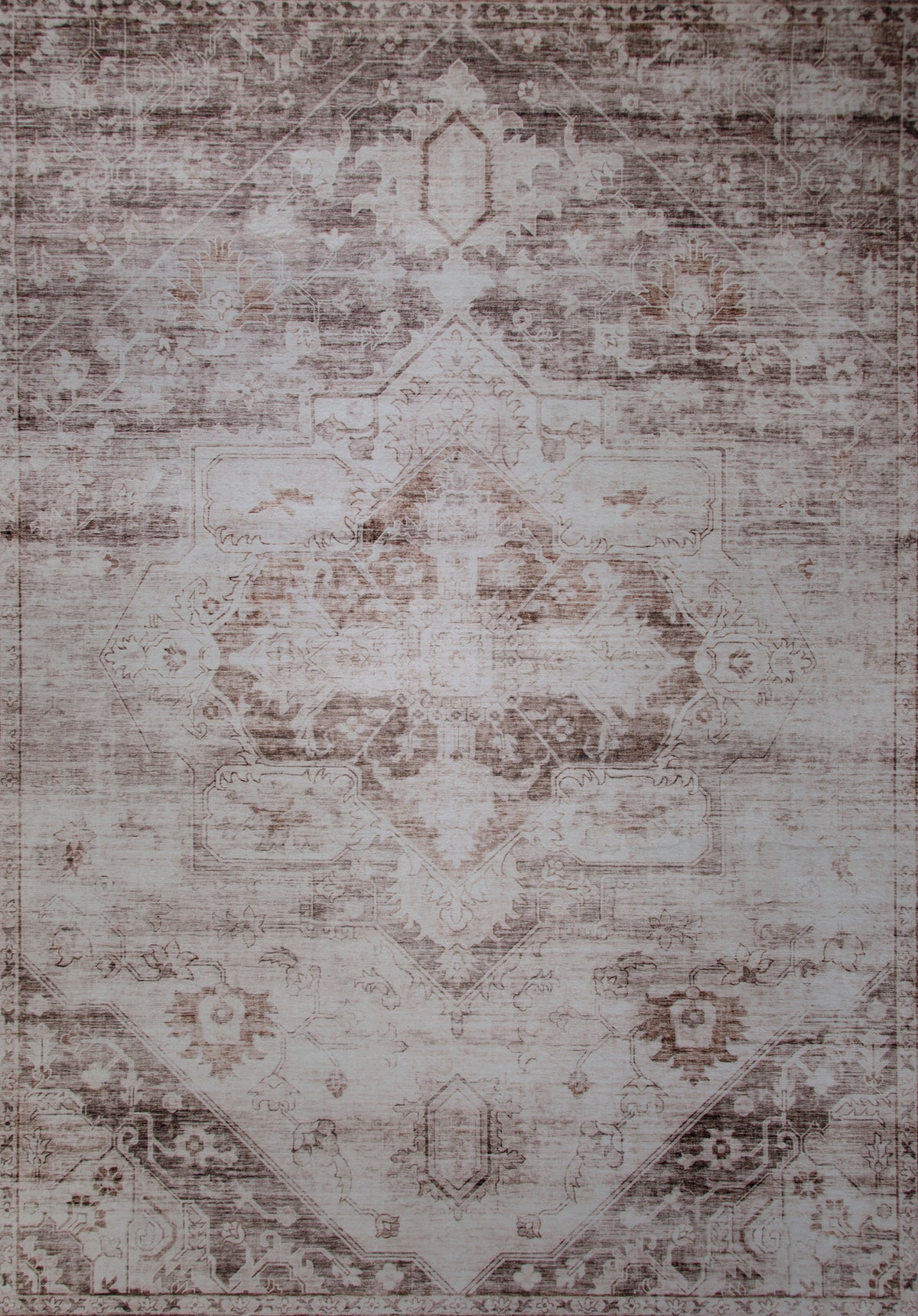 Sahra Distressed Medallion Traditional Brown and Cream Indoor Rug