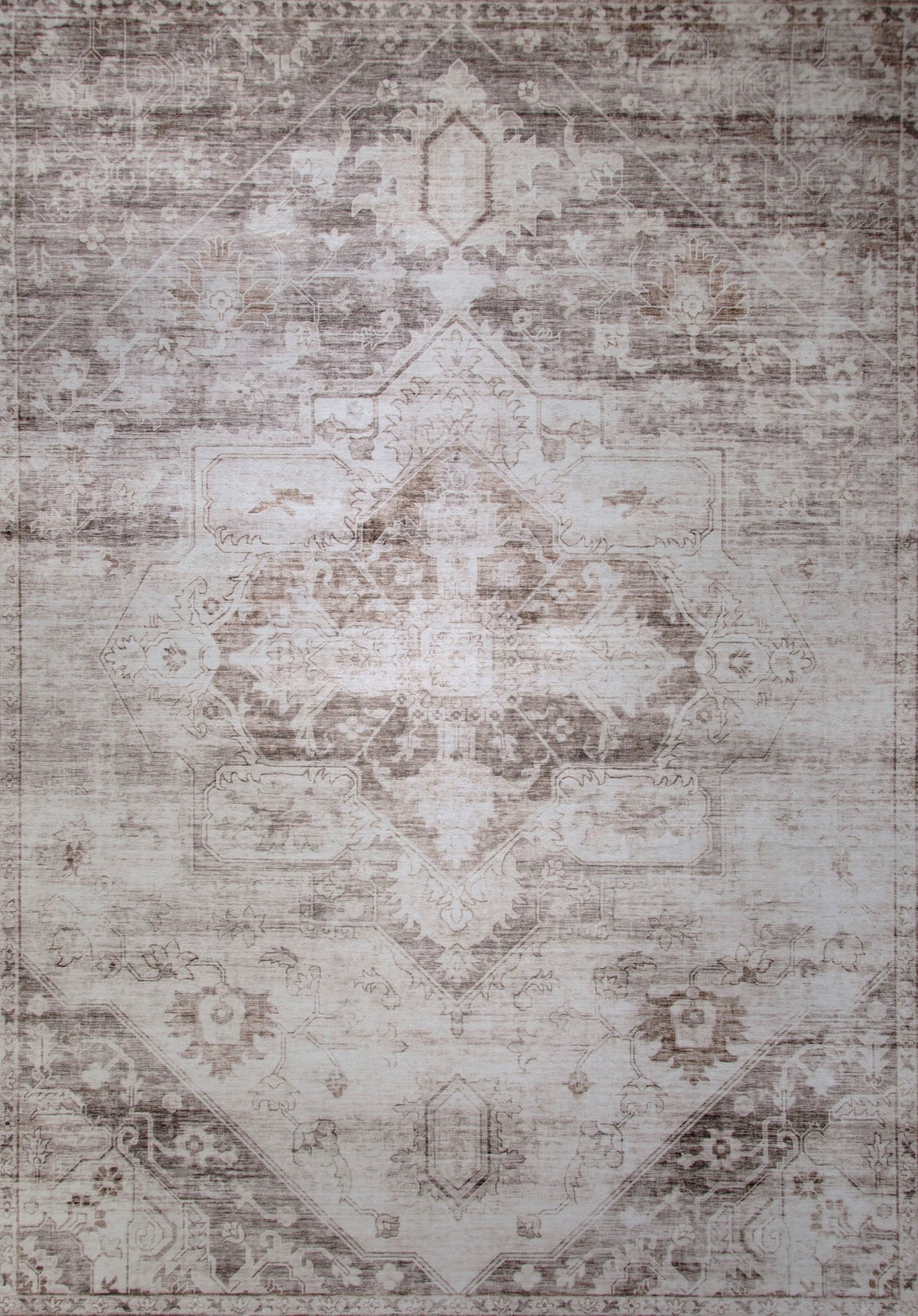 Sahra Distressed Medallion Traditional Brown and Cream Indoor Rug