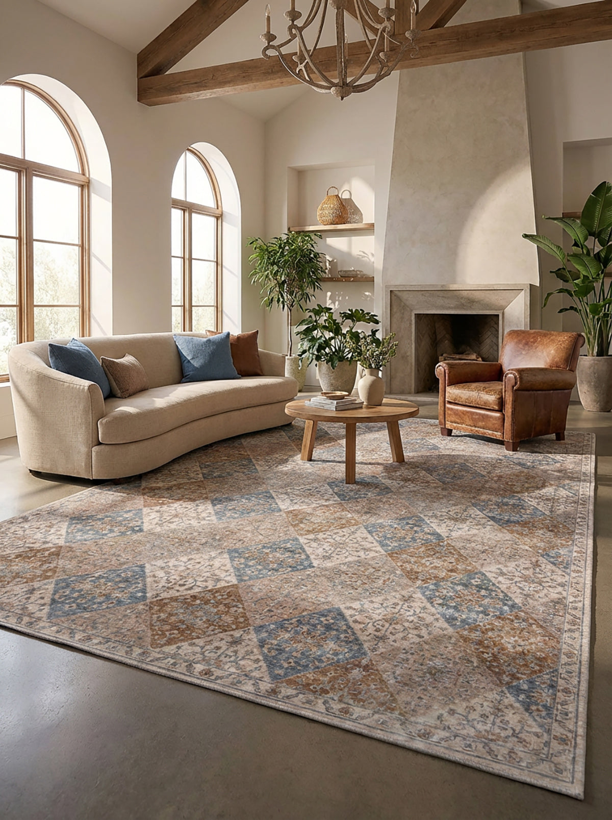 Anika Patchwork Traditional Brown and Cream Indoor Rug