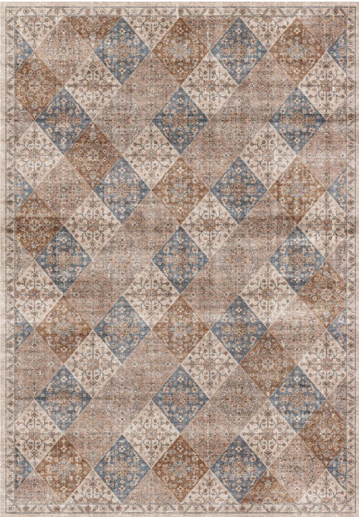 Anika Patchwork Traditional Brown and Cream Indoor Rug