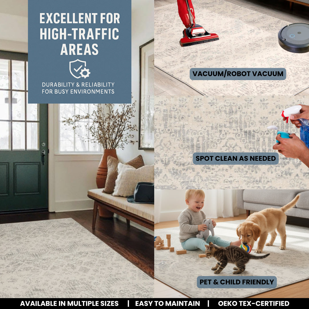 Liora Damask Traditional Grey Indoor Rug