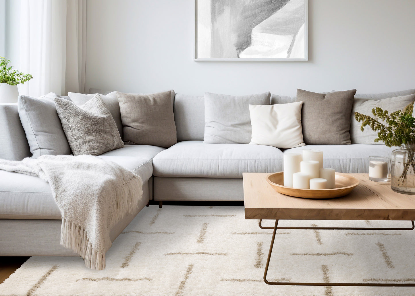 Contemporary Stripes Tonal Solid Cream Area Rug
