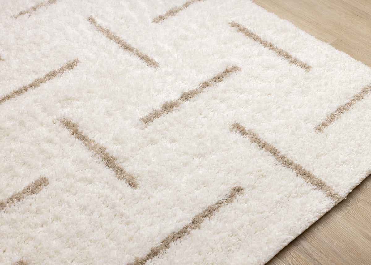 Contemporary Stripes Tonal Solid Cream Area Rug