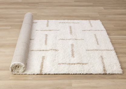 Contemporary Stripes Tonal Solid Cream Area Rug