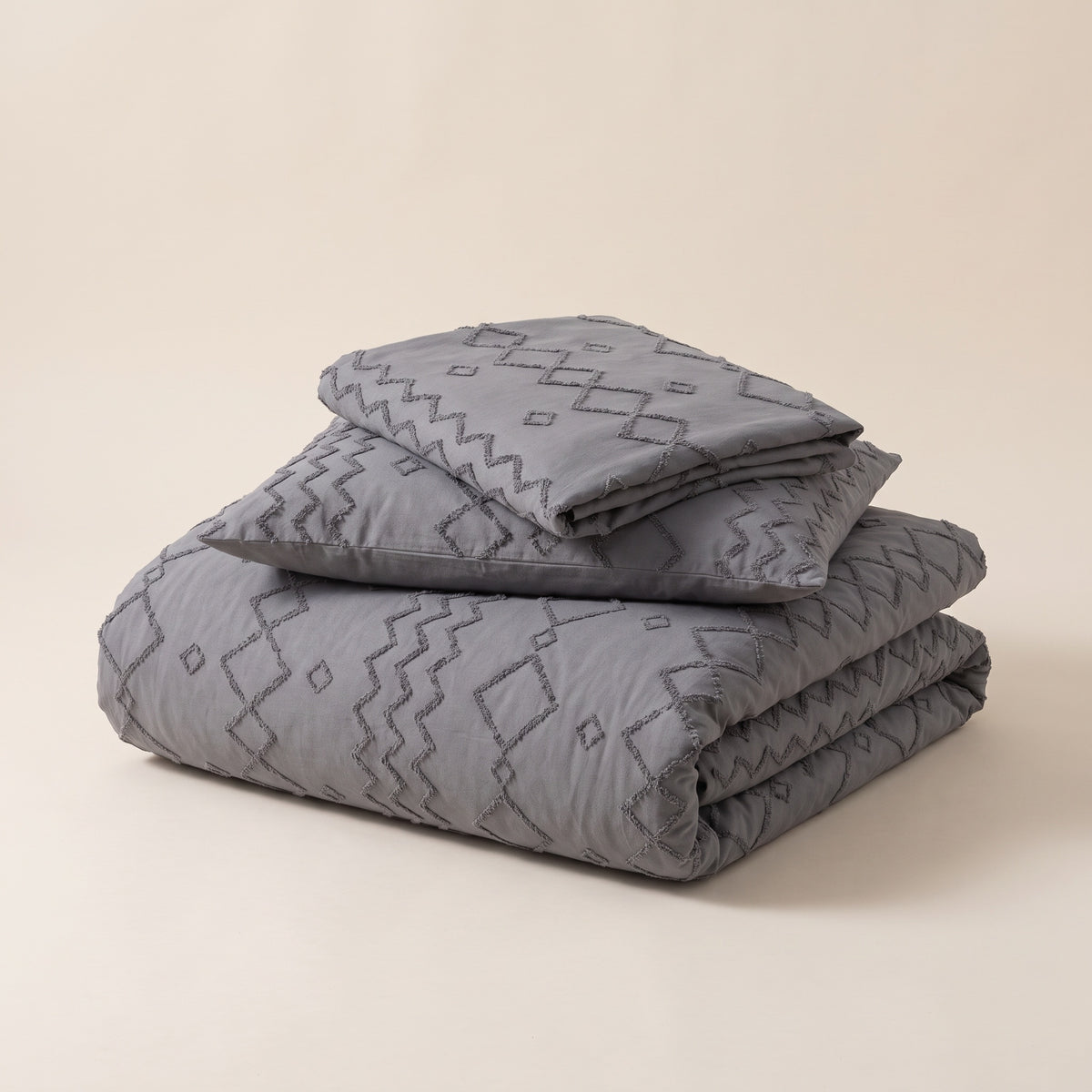 Marlin Tufted Jacquard Grey Duvet Cover Set