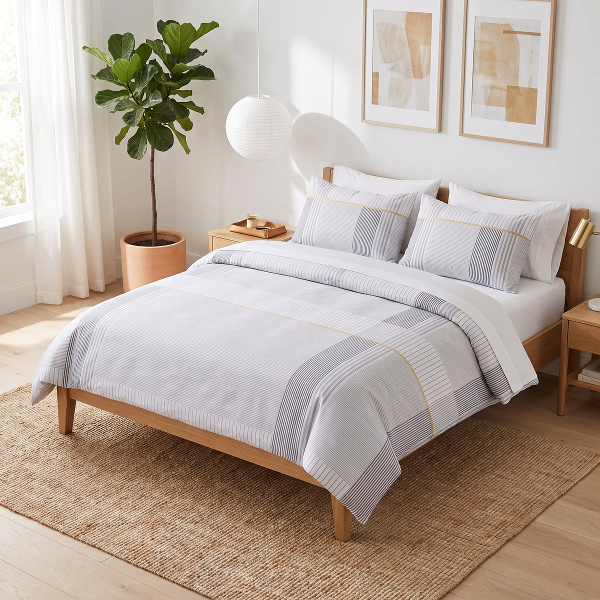 Wrenna Cotton Light Grey Duvet Cover Set in a room