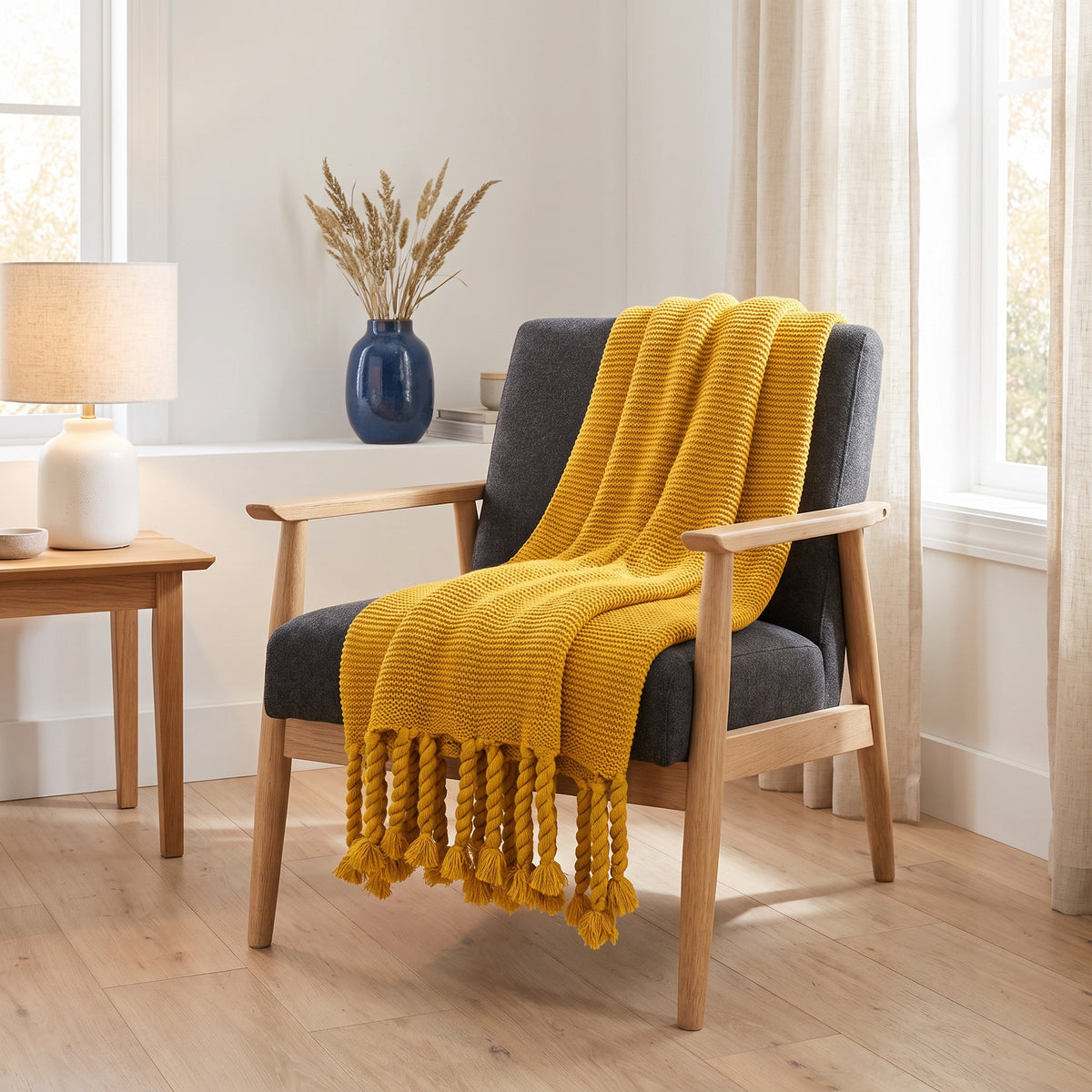 Alden Acrylic Mustard Throw in a room