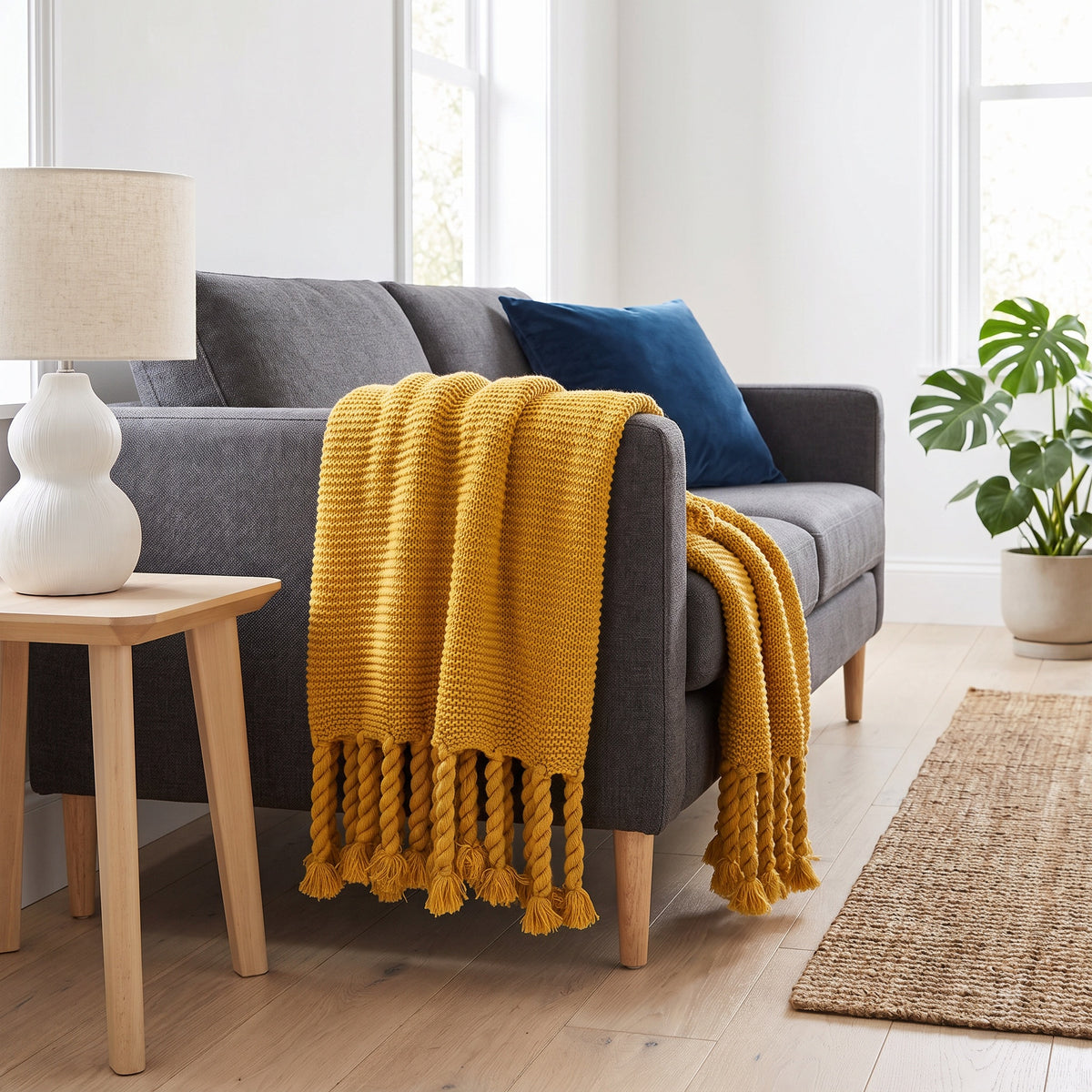 Alden Acrylic Mustard Throw in a room