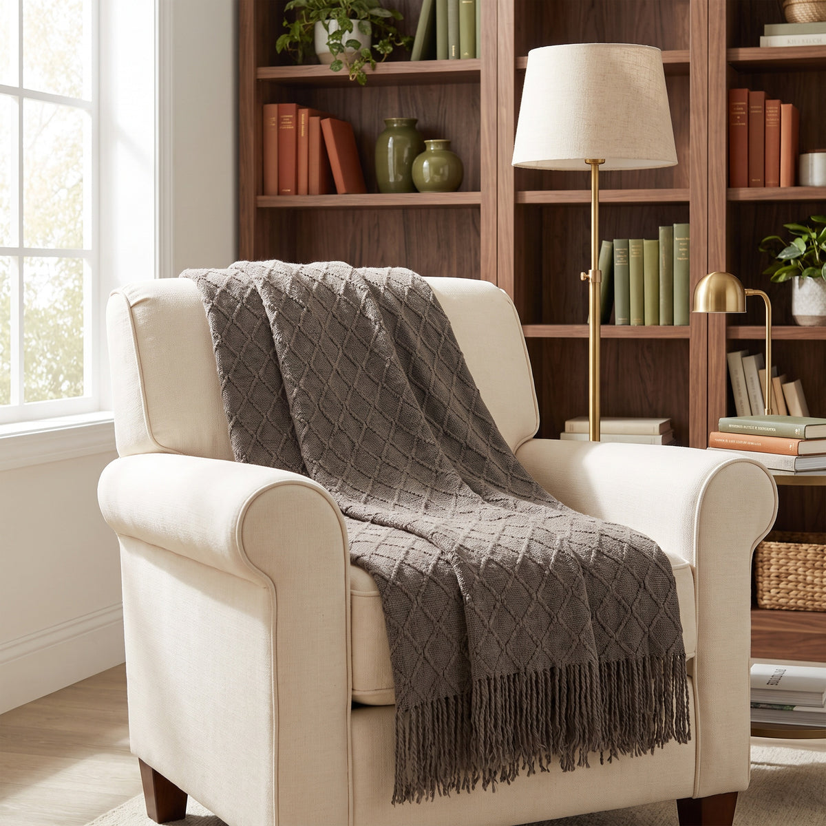 Alden Acrylic Slate Grey Throw in a room