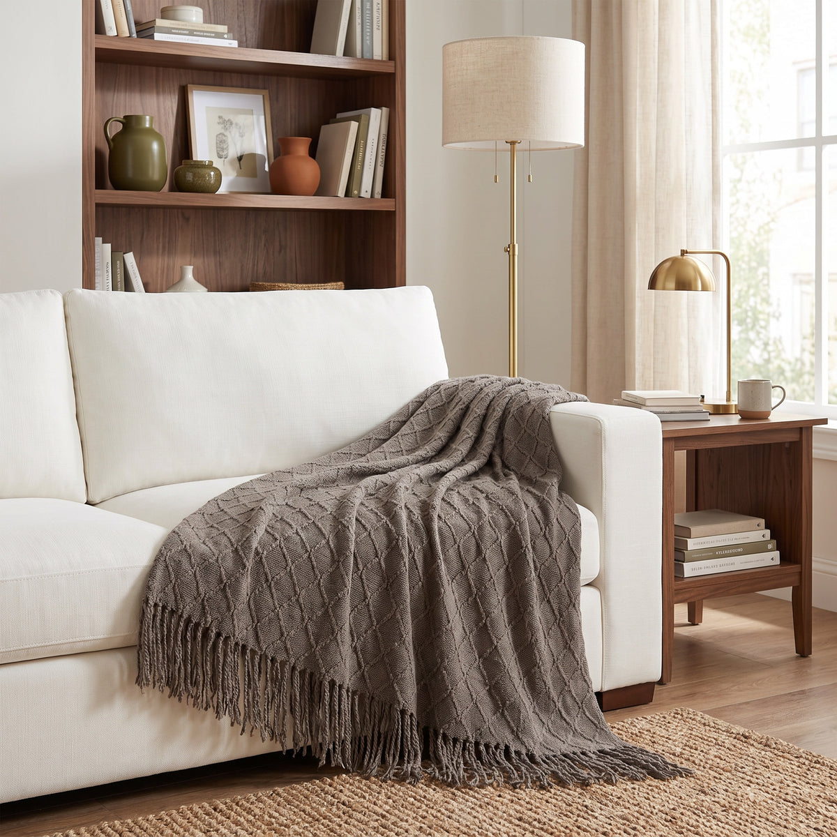 Alden Acrylic Slate Grey Throw in a room