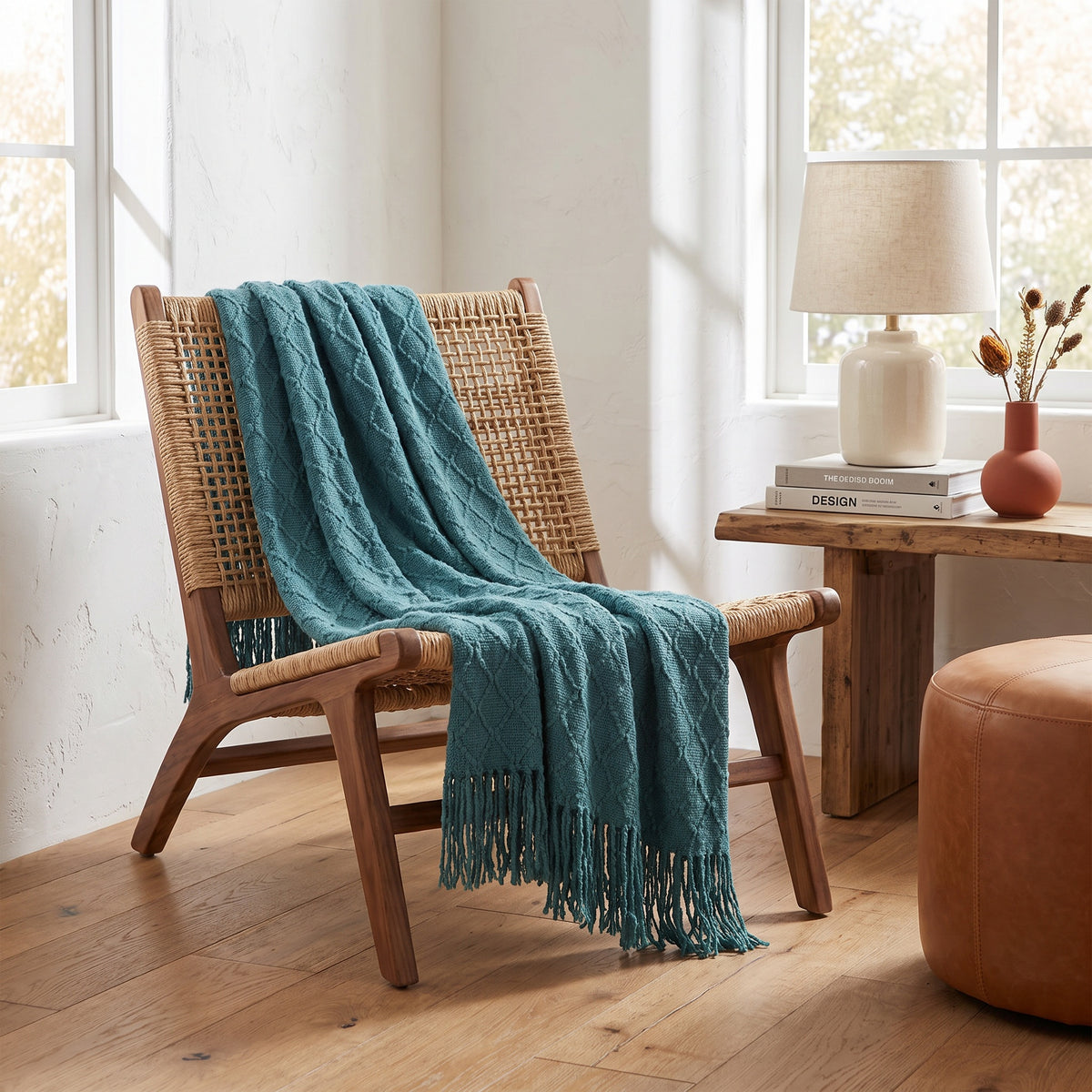 Alden Acrylic Teal Throw in a room