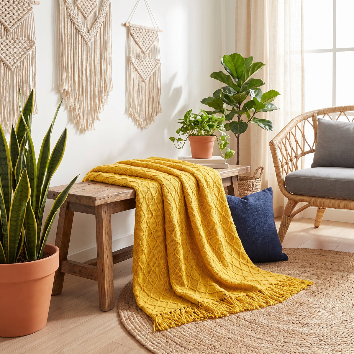 Alden Acrylic Yellow Throw in a room