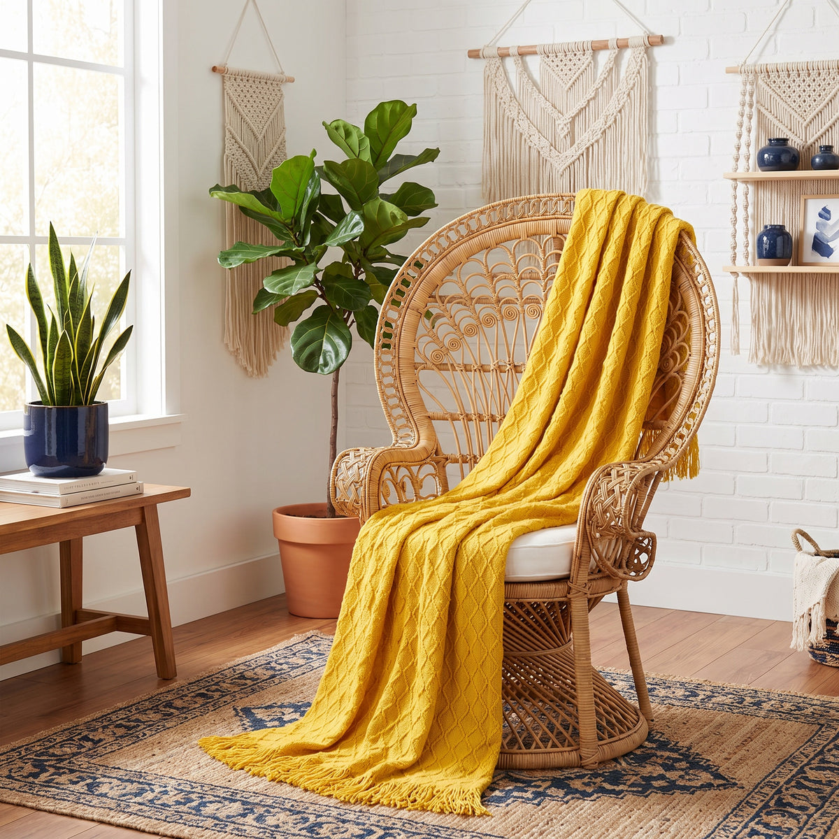 Alden Acrylic Yellow Throw in a room
