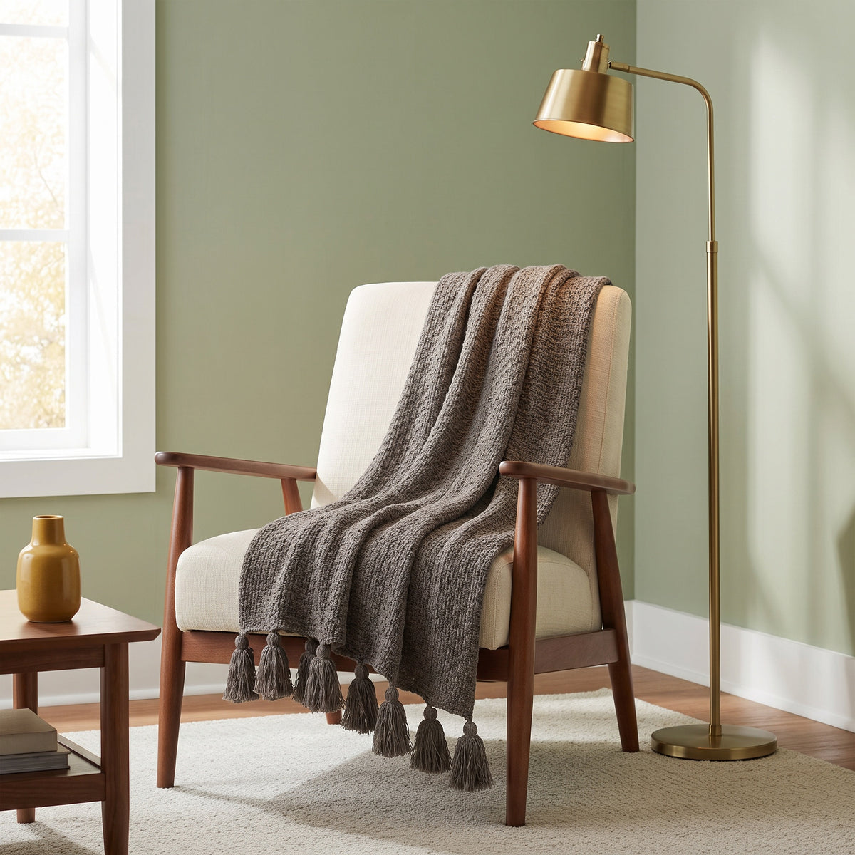 Alden Acrylic Dark Grey Throw in a room