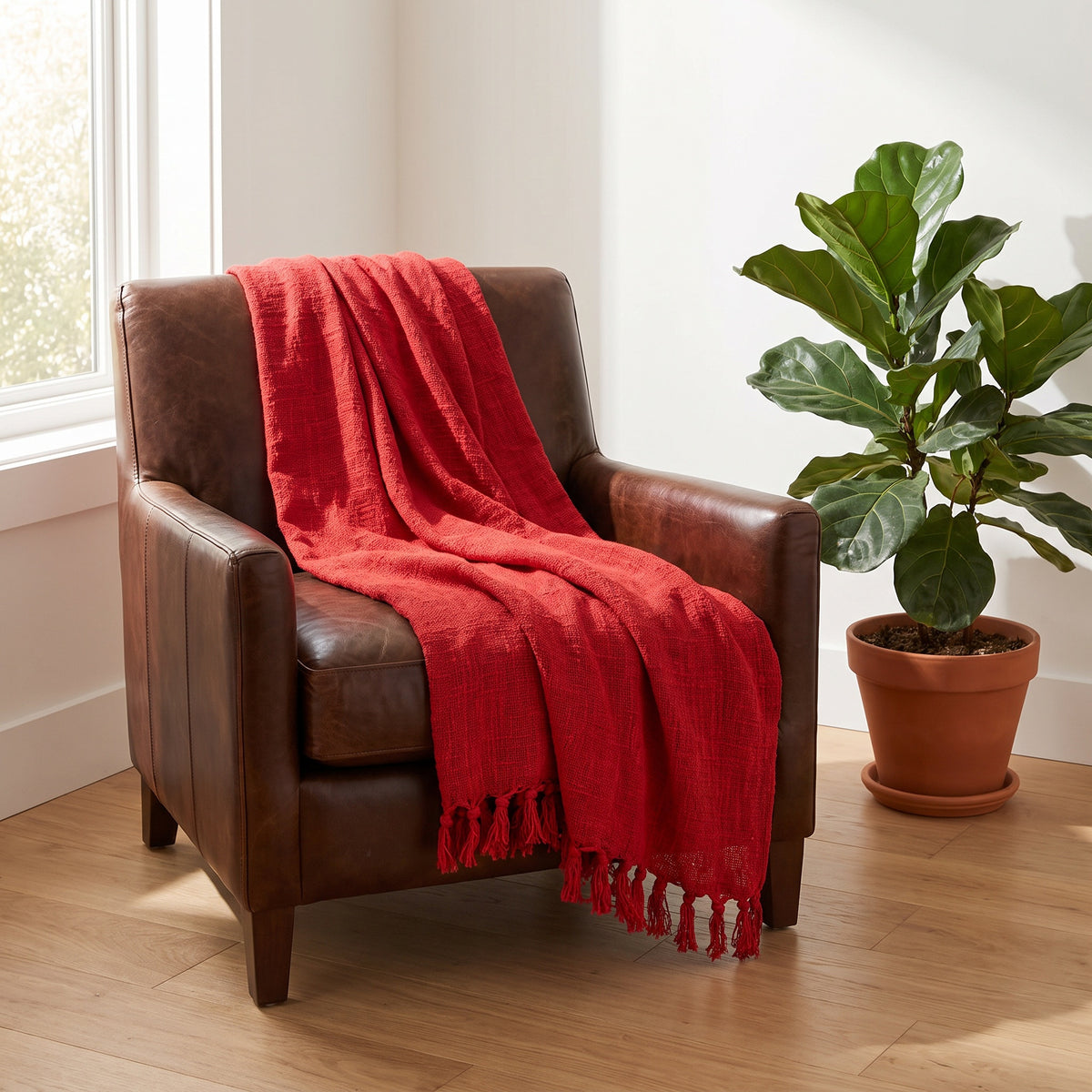 Sova Cotton Red Throw in a room
