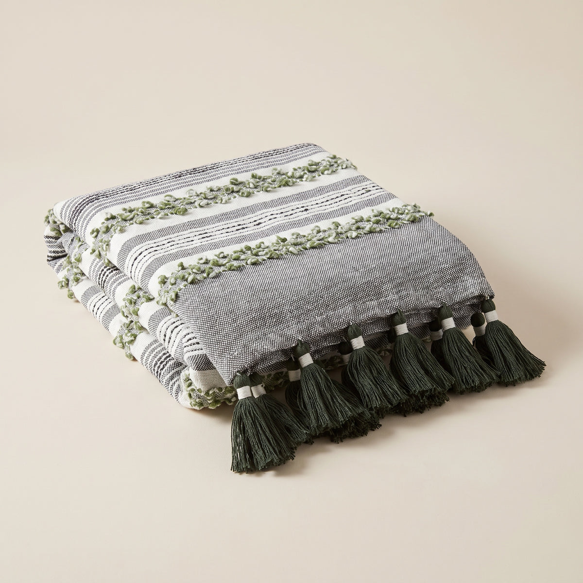 Sova Cotton Grey and Green Throw