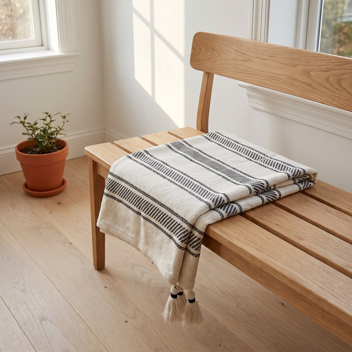 Sova Cotton White and Black Throw in a room