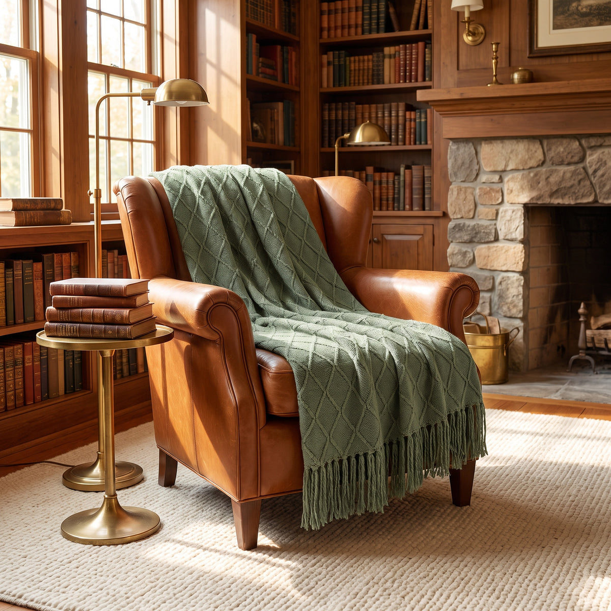 Alden Acrylic Sage Green Throw in a room