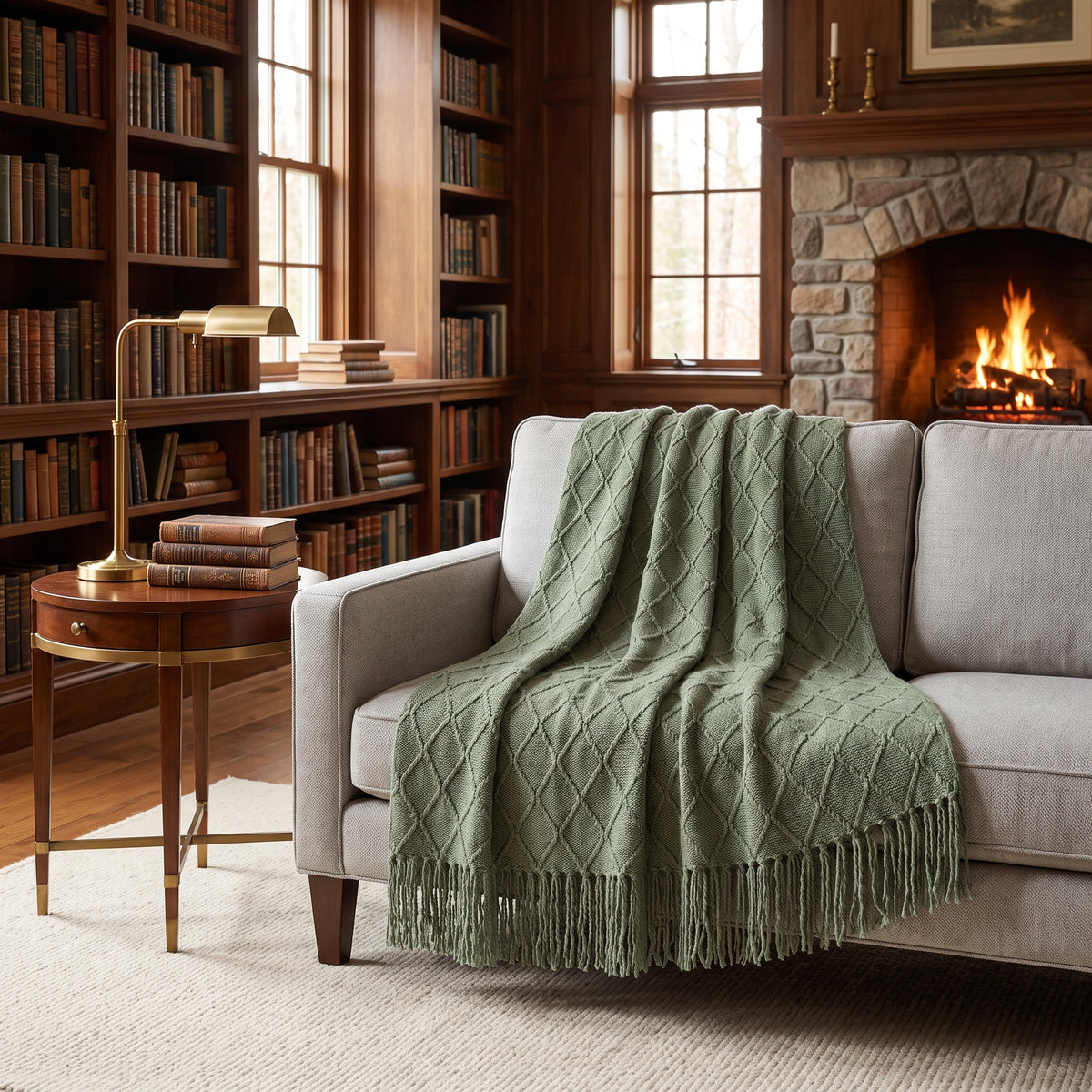 Alden Acrylic Sage Green Throw in a room