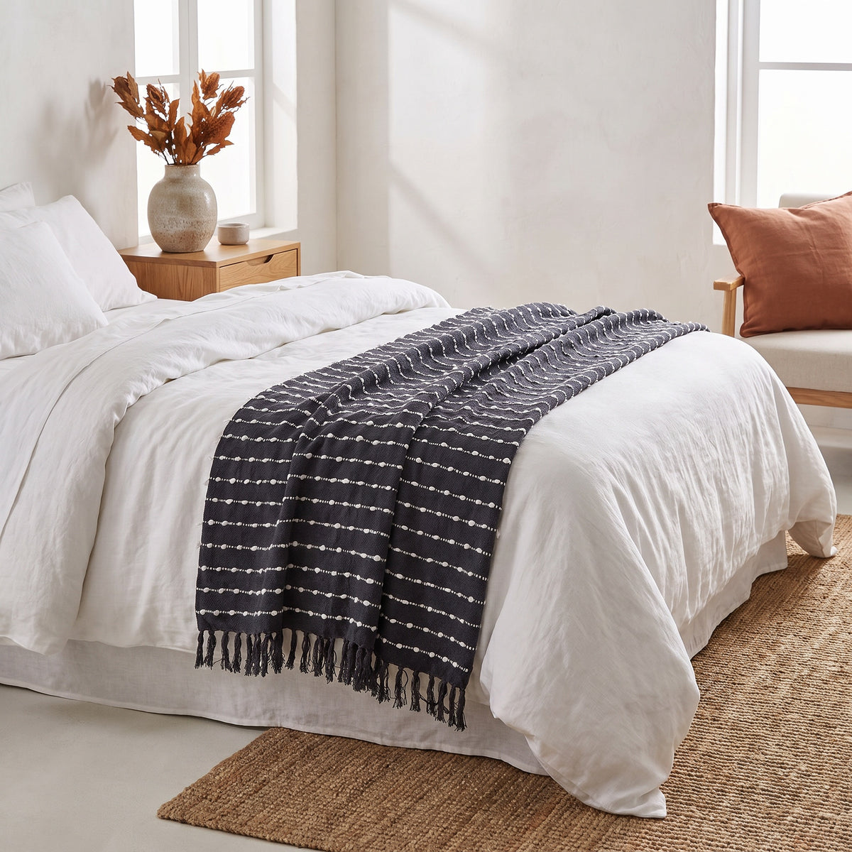 Sova Cotton Charcoal Throw in a room
