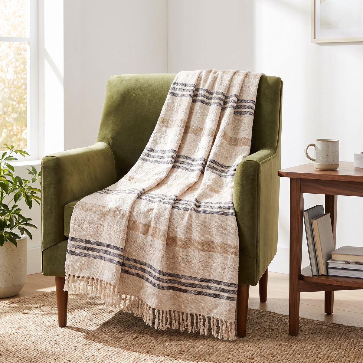 Sova Cotton Beige Throw in a room
