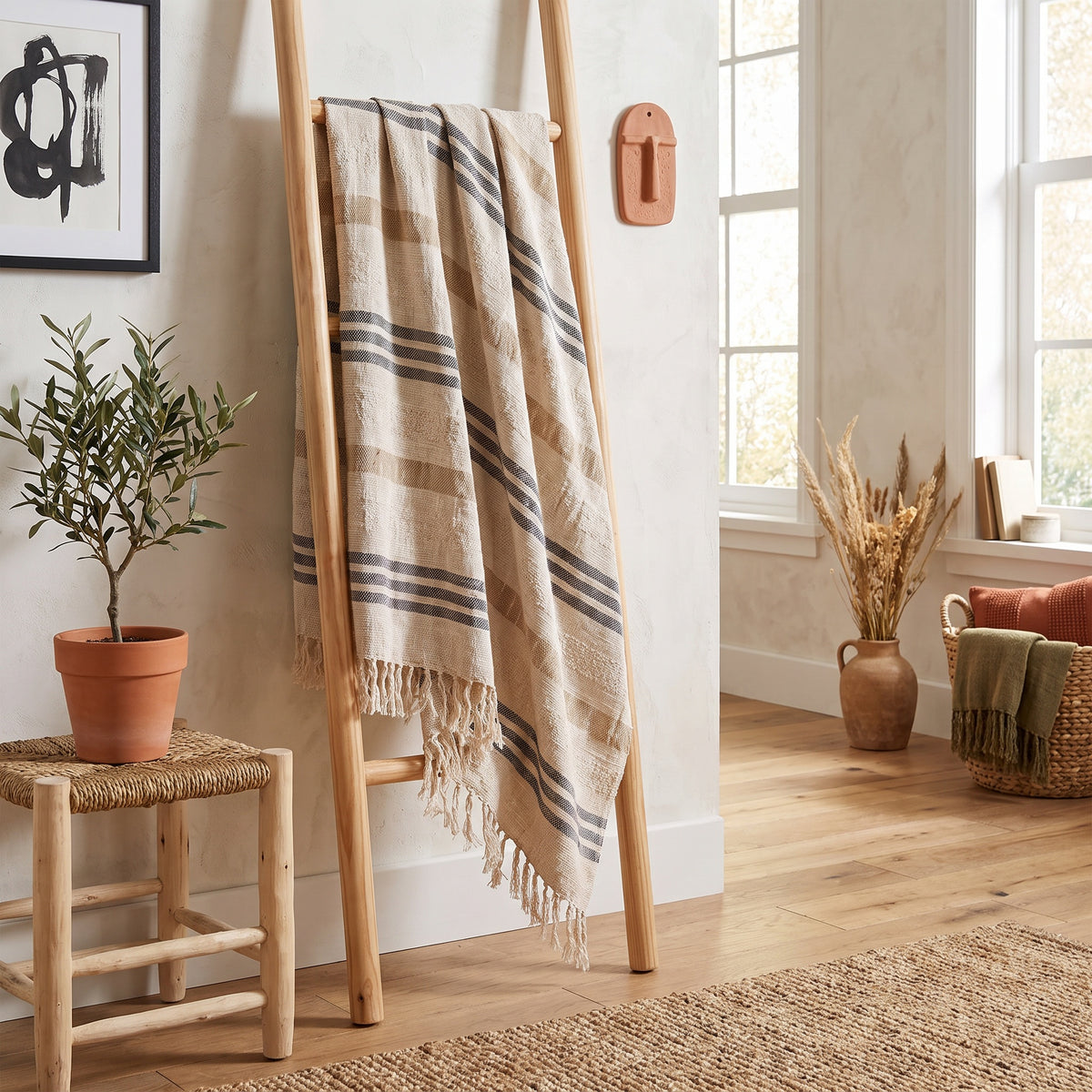 Sova Cotton Beige Throw in a room